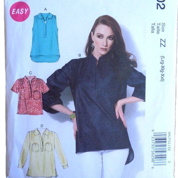 McCall's Pattern M6702 Pullover Tops Misses' Plus sz 16-26 (Lg-XXlg) - Picture 1 of 3